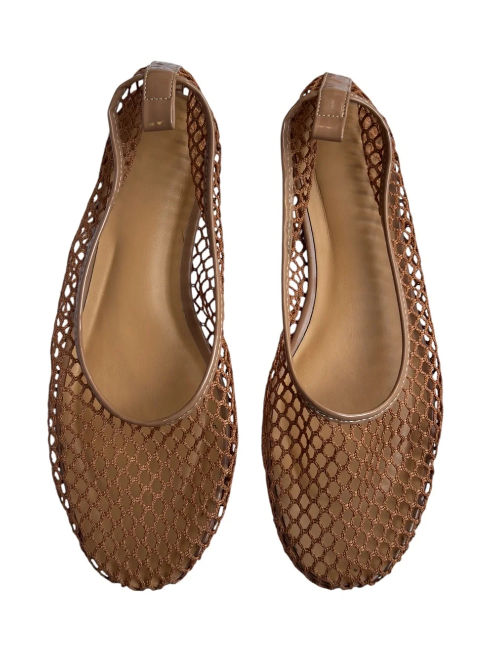 Summer Net Mesh Open Weave Camel Tan Ballet Flats Size 9